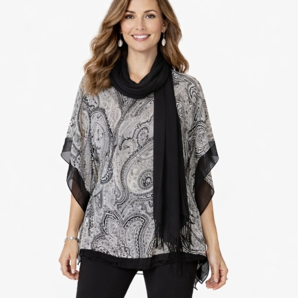 TALBOTS 100% Silk Paisley Print Sheer Blouse XL